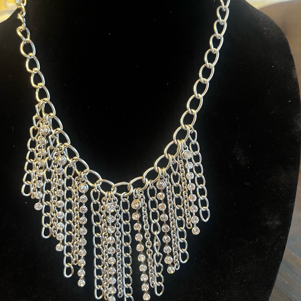 Elegant Silver Chain Fringe Necklace